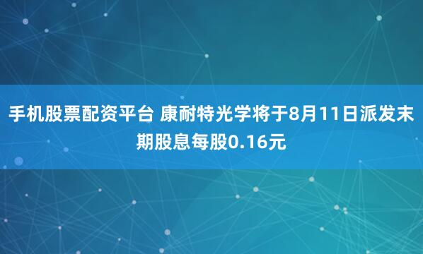手机股票配资平台 康耐特光学将于8月11日派发末期股息每股0.16元