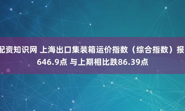 配资知识网 上海出口集装箱运价指数（综合指数）报1646.9点 与上期相比跌86.39点